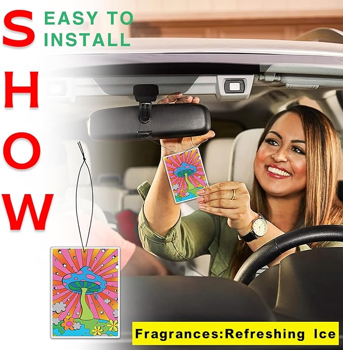 GTOTd Mushroom Refreshing Ice Car Air Freshener Card（8Pack）Mushroom Decor Christmas Ornament Stocking Stuffer Car Accessories Hippie Gifts Merch Pendant Room for Hanging Rearview Household