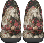 Delerain Car Seat Covers Set 2Pcs, Rose White Horse Universal Front Car Seats Vehicle Enterior Protector Suitable Fits Most Car Auto SUV Sedan Truck