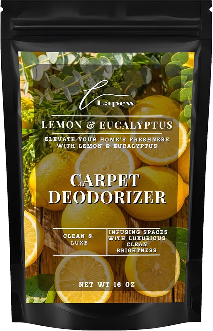Lapew Lemon & Eucalyptus Carpet Deodorizer Powder - Pet Safe Freshener for Vacuuming | Scented Odor Eliminator for Home | 16 oz