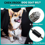 Chew Proof Dog Seat Belt for Car, 32 inch Black Dog Car Harness with Latch Bar Attachment and Aviation Aluminum Carabiner Up to 1000 lbs, Secure Dog Seatbelt Leash 1 Pack