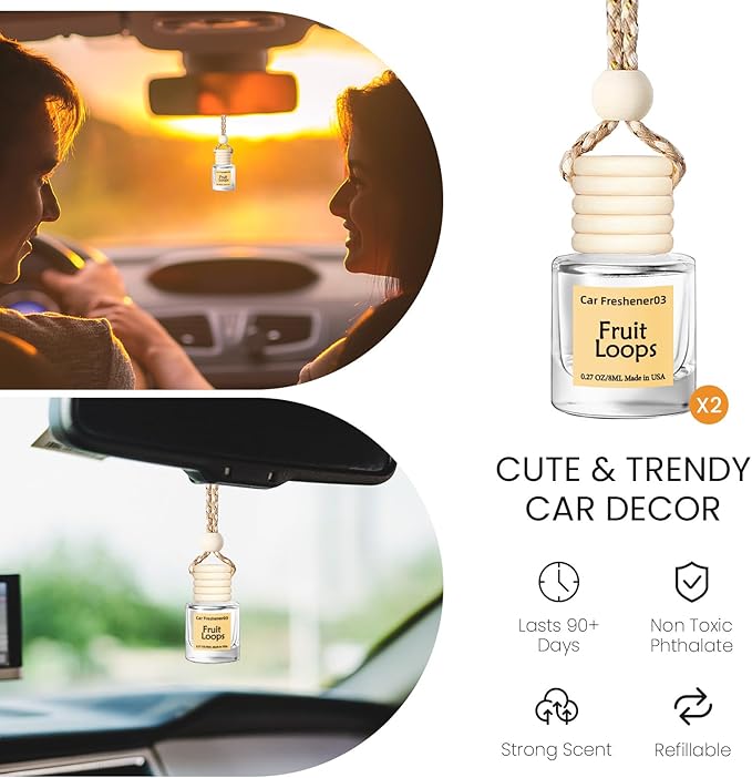 Hanging Car Air Freshener, Long Lasting Scent, Cute Air Fresheners for Women, 2 Pack Non-Toxic Essential Oil Diffuser, Made in USA