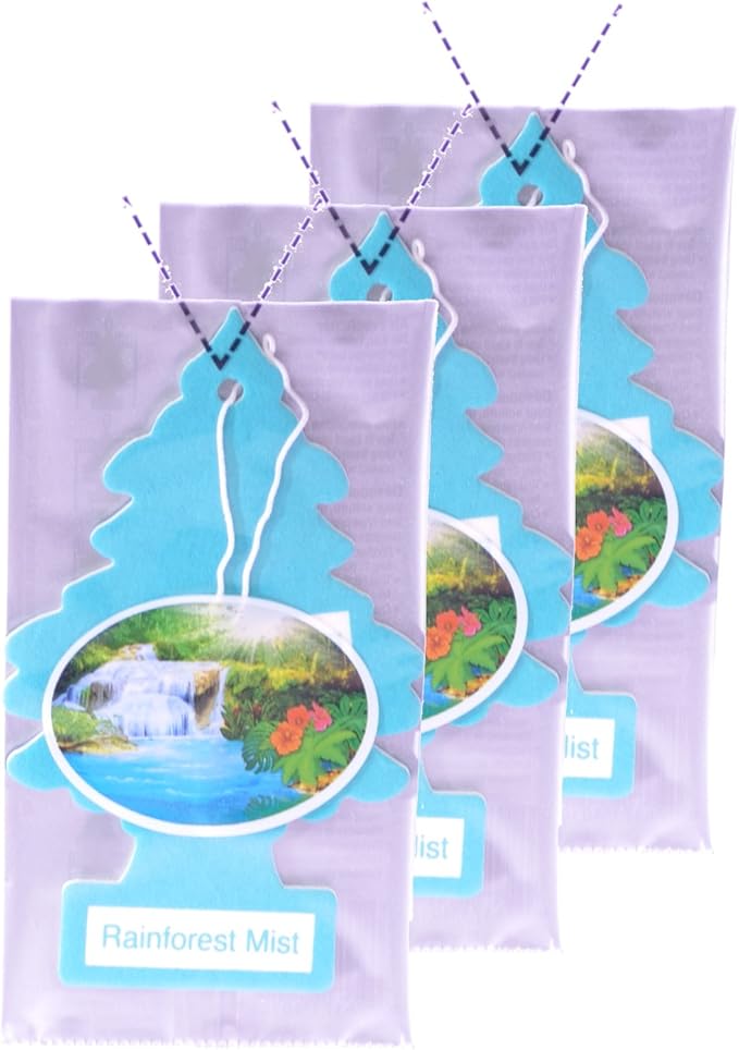 LITTLE TREES Car Air Freshener | Hanging Paper Tree for Home or Car | Rainforest Mist | 3 Pack