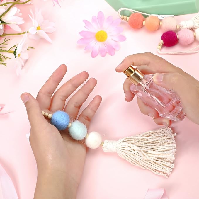 6 Pieces Felt Ball Car Diffuser Essential Oil Car Tassel Hanging Bead Aromatherapy Diffuser Colorful Charm Vent Clips Air Freshener for Decor(Bright Color)