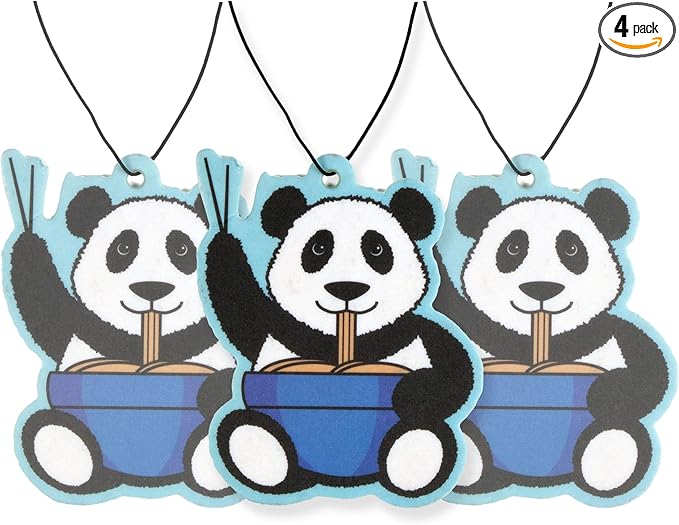 Cute Funny Panda Eating Noodles Car Air Freshener 4 Pack Scented with Premium Oils (4 Pack)
