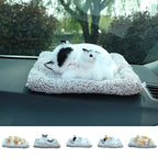 Walbest Cute Sleeping Cat Car Bamboo Charcoal Air Purifying Bags - Fluff Kitten Ornament Charcoal Bags Odor Absorber for Car Dashboard Decorations White