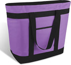 mosago Insulated Grocery Tote Bags, Large Reusable Cooler Bags with Zipper, Leakproof Thermal Shopping Bags for Food Delivery, Beach, Travel, Uber Eats & Picnic, Collapsible Personalized, Purple