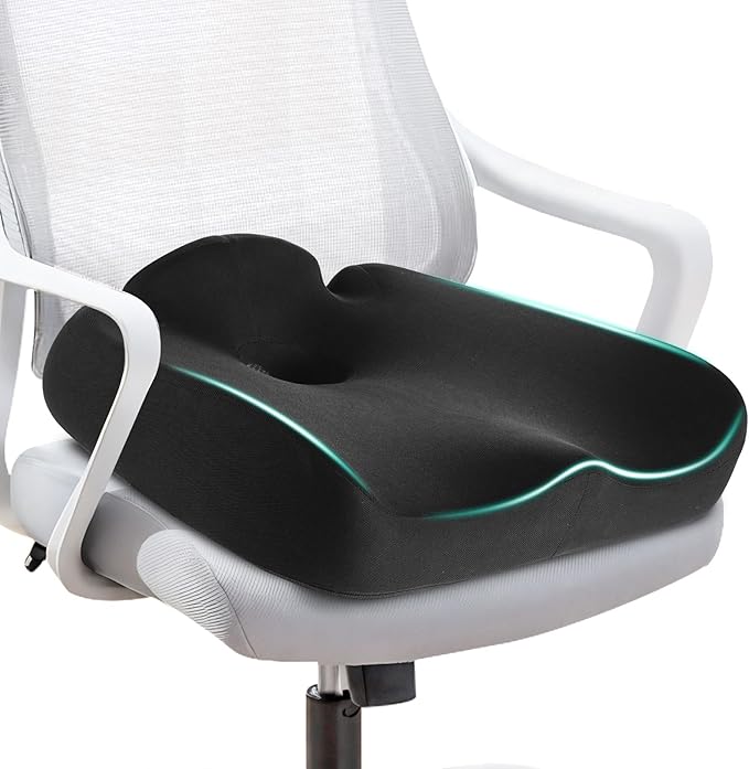 Ergonomic Memory Foam Seat Cushions for Office Chairs –Office Chair Cushion for Coccyx, Tailbone & Pressure Relief –Large Desk Chair Pad for Office, Gaming & Long Sitting,Washable Non-Slip Cover