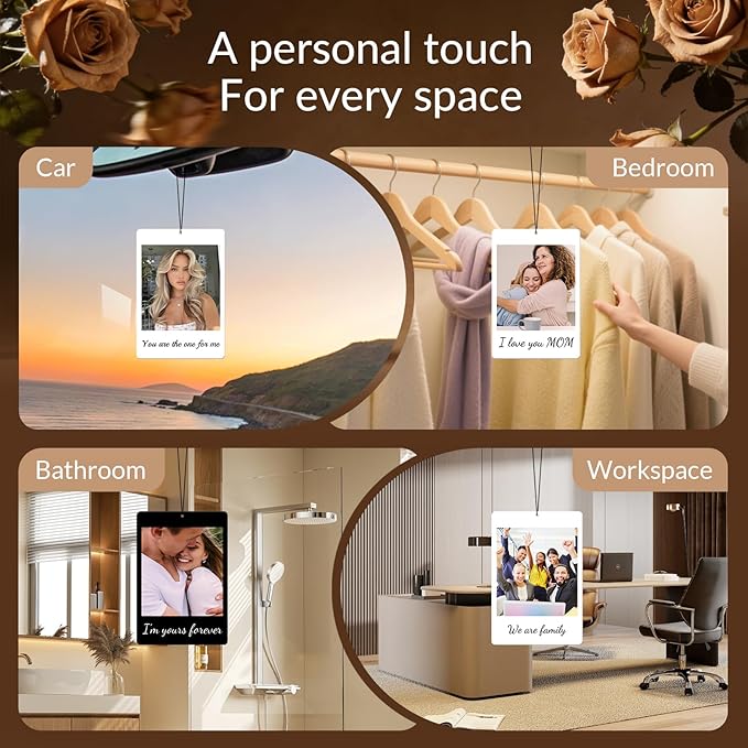 HINFKA Custom Air Fresheners with Picture, Personalized Double Sided Photo Air Freshener, Customized Gifts for Men Women Pet Lovers (Instant photo–style design)