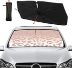 Socira Rose Gold Leopard Car Windshield Sunshade Umbrella Foldable Umbrella Cute Sun Shade Windshield Cover Sunshade Leopard Print Car Accessories Keeps Cool (57" X 30")