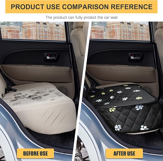 Riakrum Front Seat Dog Cover for Cars Trucks SUV Waterproof Scratchproof Nonslip Full Protection Pet Dog Car Seat Covers Cute Paw Print Front Passenger Chair Protector for Travel Bed Safety(Black)