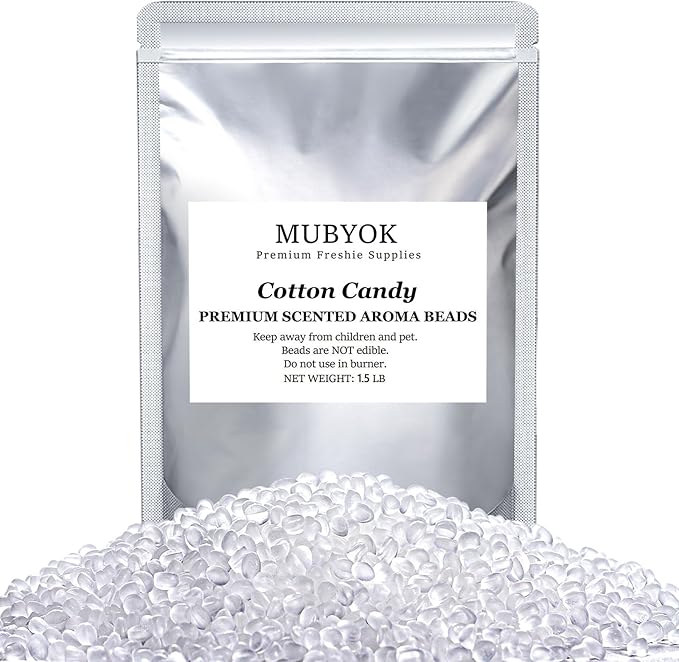 MUBYOK 1.5LB Cotton Candy Premium Scented Aroma Beads for Making Car Freshies Supplies PreScented Beads for Car Air Freshener Sachets Long-Lasing Scent