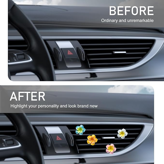 4PCS Flower Car Air Freshener Vent Clips, Cute Air Conditioning Outlet Clips, Colorful Pentapetal Flower Cars Vent Clip, Auto Air Vent Decoration Accessories (White+Pink+Orange+Blue)