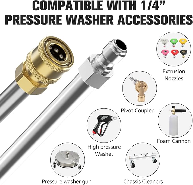 Sealegend Pressure Washer Extension Wand, 17 Inch Power Washer Lance, 2 Packs Stainless Steel with 1/4" Quick Connect, 4000 PSI