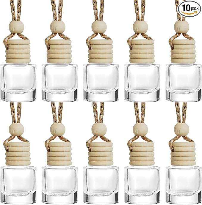 ESEWALAS 10Pcs Hanging Car Air Freshener,8ml Car Hanging Diffuser,Empty Glass Perfume Bottles Oil Diffuser Perfume Aromatherapy Pendant Bottle,Air Freshener Diffuser Bottle Pendant