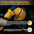 Cordless Car Buffer Polisher, 2x2000mAh 21V Batteries 5 Inch Random Orbital Polisher for Car Detailing, Waxing, Polishing, Scratch Removing, 6 Variable Speed Car Buffer Polishing Kit