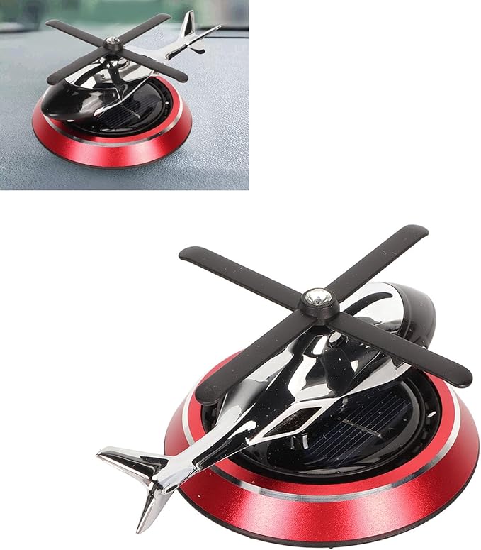Focket Helicopter Car Air Fresheners Rotating, Solar Car Fresheners Airplane Car Perfume Decoration for Office Bar, Relieve Stress Alloy Car Essential Oil Diffuser for Home (Red)