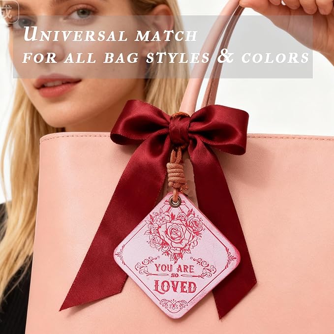 Leather Bag Charms for Hangbags Pink Car Mirror Hanging Accessories Encouragement Gifts for Women You Are Loved Gifts for Women Valentines Day Gifts Car Decor Roses Mothers Day Gifts