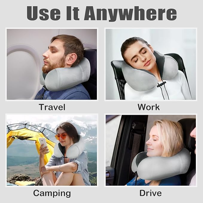 Travel Pillow, Memory Foam Neck Pillow for Traveling, U Shape Neck Pillow Airplane Portable Flight Pillow Travel Kit with 3D Contoured Eye Masks and Earplug for Plane Train Car Home Office - Grey
