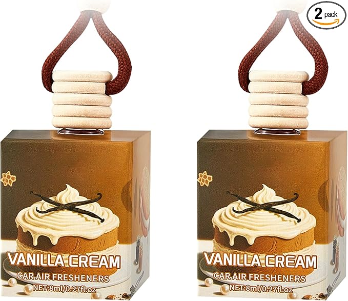 Car Air Freshener Diffuser, Car Fresheners Long Lasting, Hanging Car Scents Air Freshener, Essential Oil Diffuser, Vanilla Cream Fragrance Oil, 8ml*2pcs