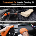 YeewayVeh 7PCS Car Interior Detailing Kit, Horse Hair Car Leather Brush, Applicator Pads and Microfiber Cloth for Car Interior & Seats Leather, Interior Car Cleaning Kit, Orange