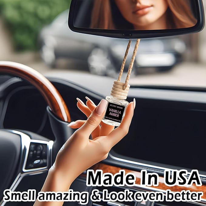 C Classy Car Air Freshener Hanging 2 Pack, Vanilla Amber Essential Oil Diffuser for Cars, Long-Lasting Fragrance, Cute Car Accessories, C ar Air Fresheners for Women & Men Gift, Made in USA