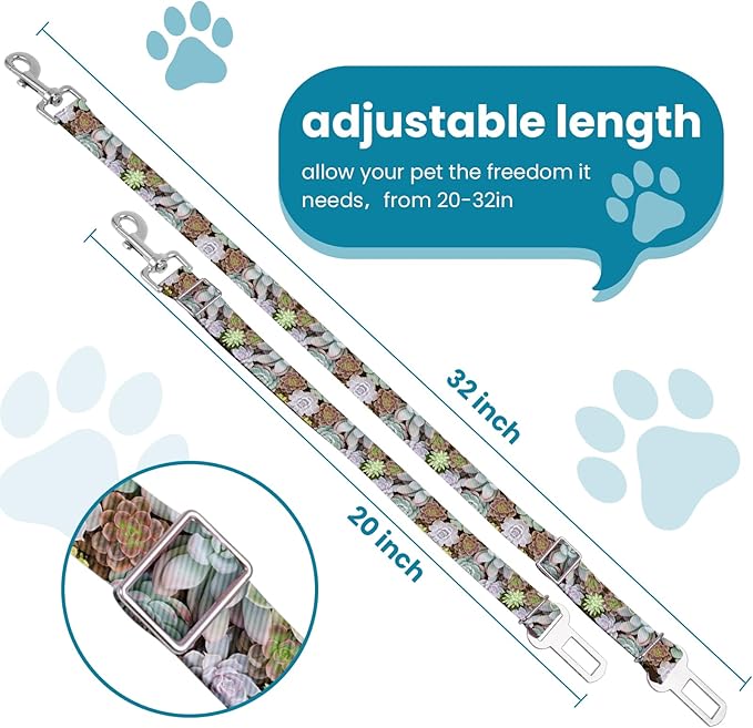 Adjustable pet cat and Dog car seat Belt，The Lanyard is Flexible and Adjustable from 20 to 33 inches (Succulent Plant)