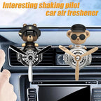 2Pcs Car Air Fresheners, Cute Bear Pilot Automotive Air Outlet Creative Car Perfume Diffuser, Automotive Accessories Air Vent Decoration with 8 Fragrant Tablets (Black 1+Silver 1)