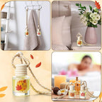 Boao 15 Pcs Thanksgiving Hanging Car Air Freshener Diffuser Bottles Empty Bulk Fall Perfume Glass Bottle Pendant Refillable with Maple Leaves Cards & Stickers for Essential Oil Fragrance Ornament