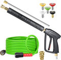 YAMATIC Pressure Washer Gun and Hose, 25 FT Flexible Hose with Stainless Steel Extension Power Washer Wand, 3/8" Swivel Quick Connect & M22-14mm Adapter Replacement for Ryobi Simpson Honda (Green)