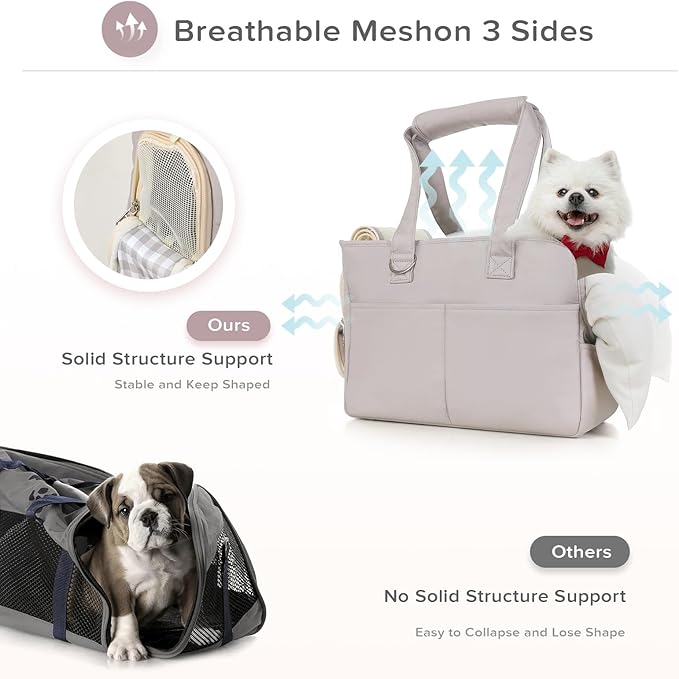 Dog Purse Carrier for Small Dogs & Puppies Up 12 Lbs, Soft Cotton Tote Pet Shoulder Bag with Pockets, Foldable & Washable Breathable Puppy Carrier for Yorkie, Chihuahua & Cats - Gray