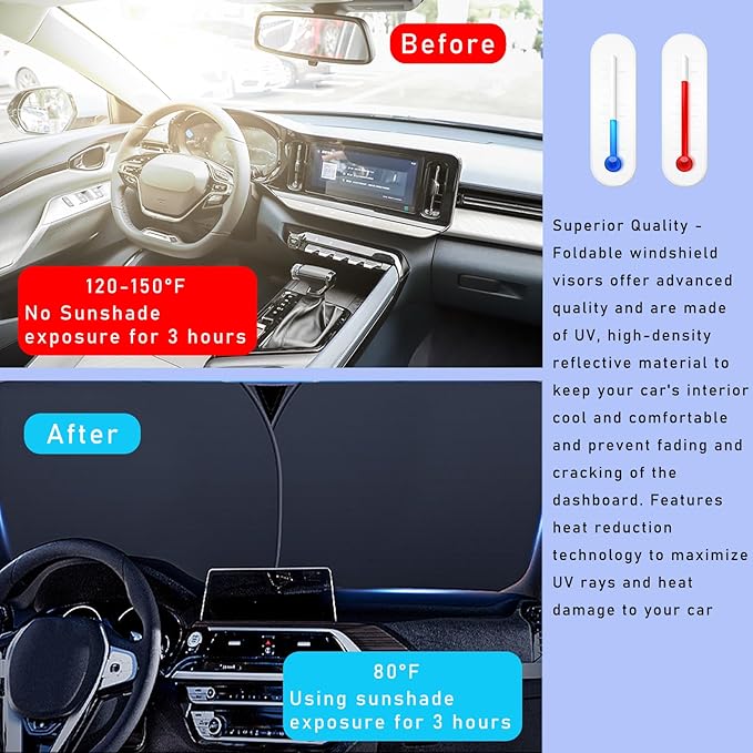 Ziciner 2 PCS Car Windshield Sun Shade, Auto Sun Heat and UV Rays Blocker, 28"×31" Foldable Automotive Front Window Sunshade Protector, Universal Vehicle Interior Accessories (Red Flag-M)