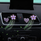 4PCS Car Air Vent Clips with Fragrance Pads, Cute Flower Car Air Fresheners Vents Clips Diamond Vent Clip Auto Interior Decor Charm Bling Auto Accessories Decoration for Women (Purple)
