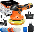 Saker Cordless Buffer Polisher, 6 Inch Fast Charging Portable Car Polishing Kit with 2PCS 12V 2000mAh Batteries, Polisher for Car Detailing Polishing Waxing (Orange, Buffer Polisher+2 Batteries+1 Bag)
