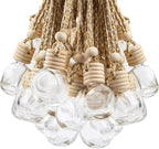 20 Pcs 10ml Oblate Hanging Car Air Freshener Diffuser,Empty Refillable Clear Glass Essential Diffuser Oil Aromatherapy Fragrance Perfume Pendant Vials with Wooden Caps & Hanging String