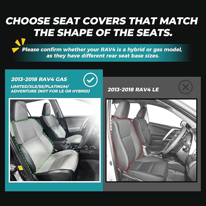 for Toyota RAV4 Seat Covers 2013 2014 2015 2016 2017 2018 RAV 4 XLE SE Limited Platinum Adventure (not for LE&Hybrid) - Custom Leather Car Seat Covers Full Set - Black