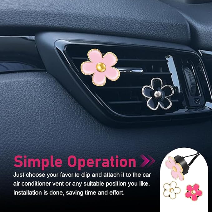 6PCS Car Air Vent Clips, Colorful Daisy Flower Auto Air Conditioning Outlet Clip, Cute Car Clip Interior Air Vent Decoration, Universal Girly Cars Interior Accessory for Women(Red Pink White)