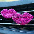 2 Pieces Bling Sexy Lip Air Vent Clips Rhinestone Lipstick Car Air Freshener Clip Crystal Car Air Outlet Decorations Charm Car Inter Decor Accessories for Girls Women