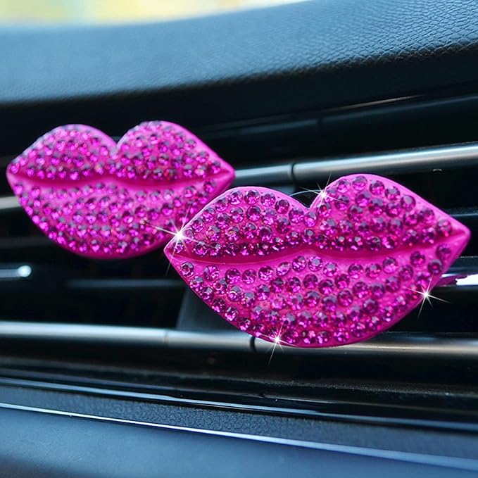 2 Pieces Bling Sexy Lip Air Vent Clips Rhinestone Lipstick Car Air Freshener Clip Crystal Car Air Outlet Decorations Charm Car Inter Decor Accessories for Girls Women