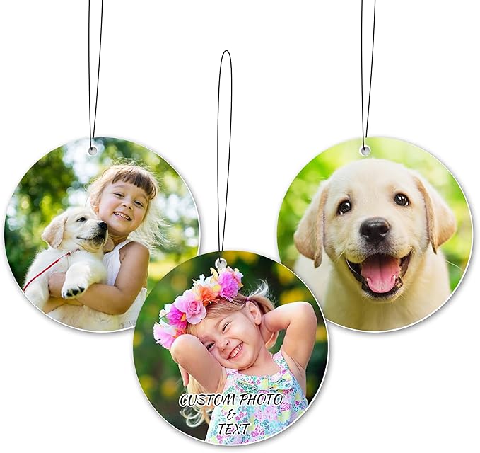 Custom Air Fresheners with Picture - Personalized Double Sided Photo Text Air Freshener for Car Wardrobe Bathroom Hanging Ornaments (Round-1PCS)