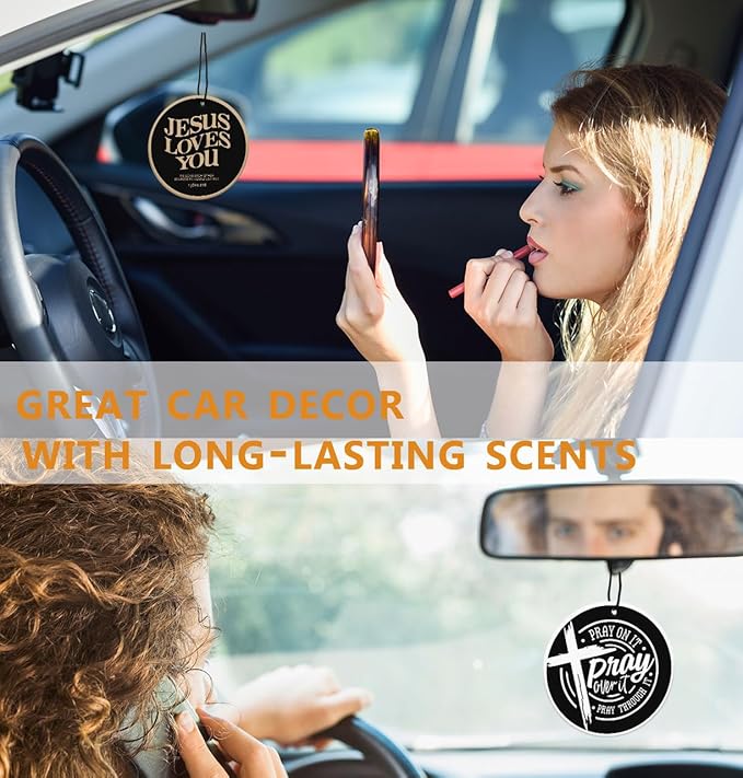 Christian Car Accessories Interior Hanging Jesus Loves You Cross Car Air Freshener 2pcs, Bible Verses Religious Mirror Hanging Accessories for Cars Christian Gifts for Women Girls (Black I)