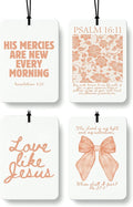 Orange Christian Car Air Freshener 4 Pcs, Girly Pink Bow Floral Religious Hanging Air Freshener for Cars Closet Drawer Books, Cute Preppy Christian Car Accessories Mirror Decor for Women