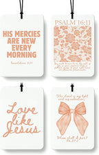 Orange Christian Car Air Freshener 4 Pcs, Girly Pink Bow Floral Religious Hanging Air Freshener for Cars Closet Drawer Books, Cute Preppy Christian Car Accessories Mirror Decor for Women