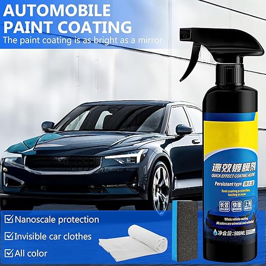 Car Coating Spray,17.6oz Quick Effect Coating Agent, Quickly Coat Car Wax, Car Scratch Wax Polish Spray Waterless Wash, Oil Film Emulsion Glass Cleaner(1PC+Sponge+Cloth)