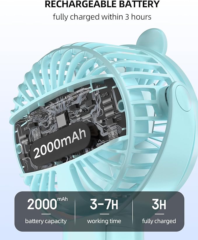 Portable Stroller Mini Fan, Small Rechargeable Personal Cooler w/ 360° Rotation, Baby Essentials for Car Seat, Crib, Bike, Treadmill, 3-Speed Battery Powered Stroller Accessories, Mint
