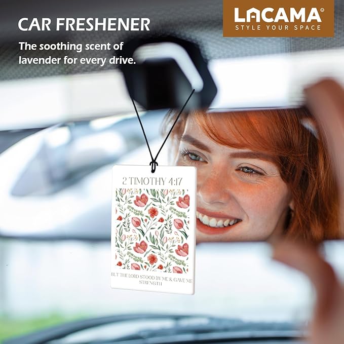 Lacama Pink Flower Christian Car Air Freshener 3Pcs, Watercolor Floral Bible Verse Cars Scents Air Freshener for Women Girls Gifts, Flower Religious Car Accessories Interior Mirror Decor Hanging