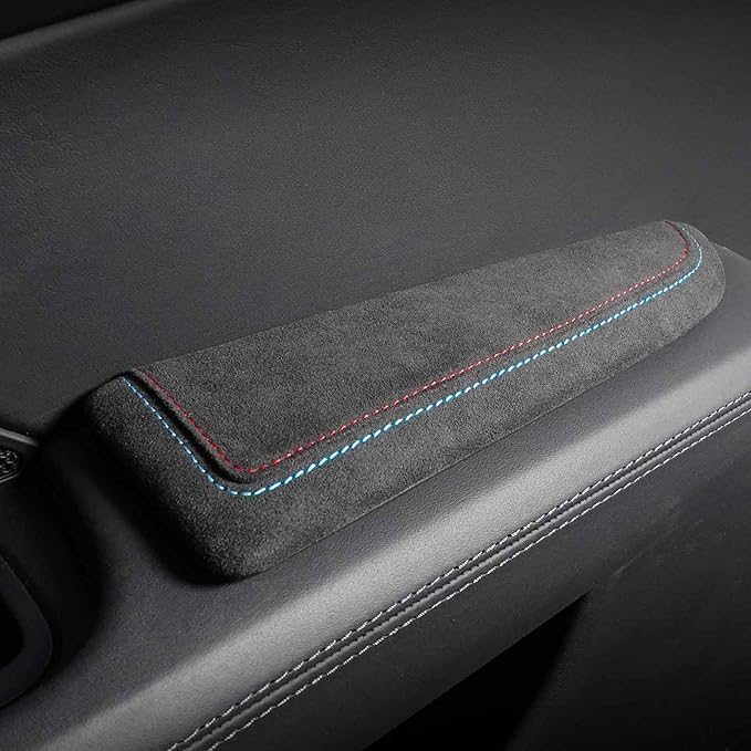 BETTERHUMZ Car Door Armrest Cushion Pad for Alcantara Suede, Car Elbow Rest Pad for BMW 3 4 5 6 7 8 X1 X3 X4 X5 X6 Z4 Series Car Accessories (Right, Blue red line)