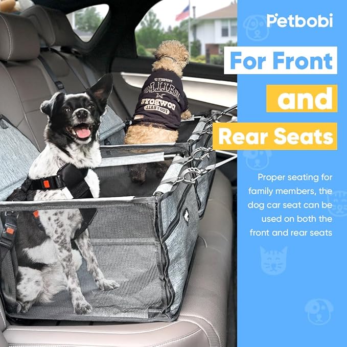 Petbobi Dog Car Seat - Puppy Car Seat for Small Dogs and Cats up to 20 lbs - Pet Car Seats with PVC Frame & Cationic Fabric - Perfect for Safe and Cozy Travel - Breathable Mesh, Storage Bag - Grey