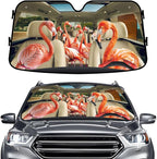 GENANY Cute Flamingo Windshield Sun Shade for Car SUV Truck (64x32 Inches), Sun Shade Windshield, Shades for Front Windows, Protector Blocks UV, Spring Auto Gifts, Spring Car Decor