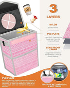 Car Trash Can with Lid, Cute Leakproof Car Trash Garbage Bag Hanging Vehicle Trash Bin Small Portable Automotive Garbage Cans Organizer for Back/Front Seat/Console(2.8 Gallons,Pink Print)