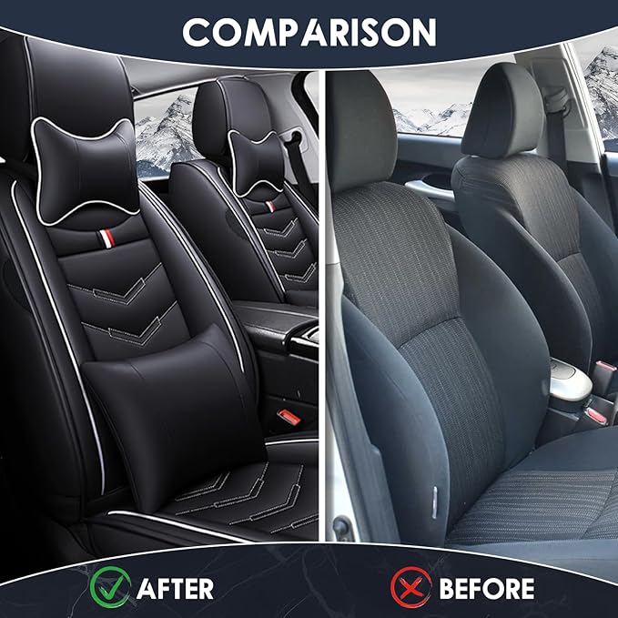 Full Set Seat Cover for Toyota Highlander 2001-2025, Waterproof Durable Premium Leather Car Seat Protector, Comfortable Anti-Slip Stylish Sport Seat Cover(5 Seats Luxury,Black White)
